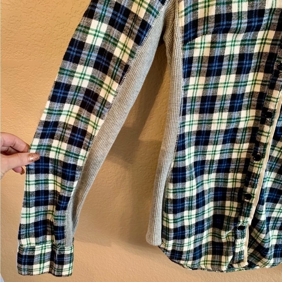 Splendid Flannel Top Small Plaid Cotton Blue Cream Flannel Grey Thermal Panels - Picture 11 of 15